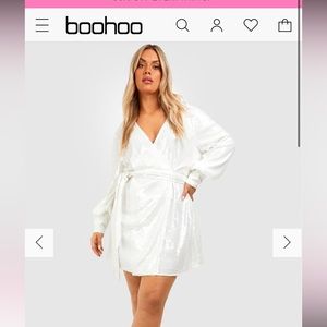BNWT Boohoo White sequin wrap dress